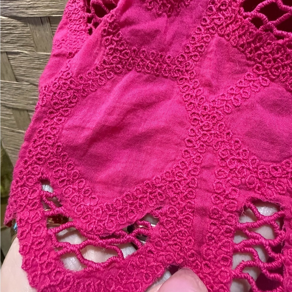 Anthropologie Ruffled Embroidered Halter Tie Back Tank in Medium Pink - Picture 6 of 6